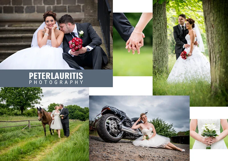Hochzeitscollage | Peter Lauritis Photography Hochzeitssaison 2016: Collage mit Brautpaaren auf Treppe, im Wald, mit Pferd und Motorrad