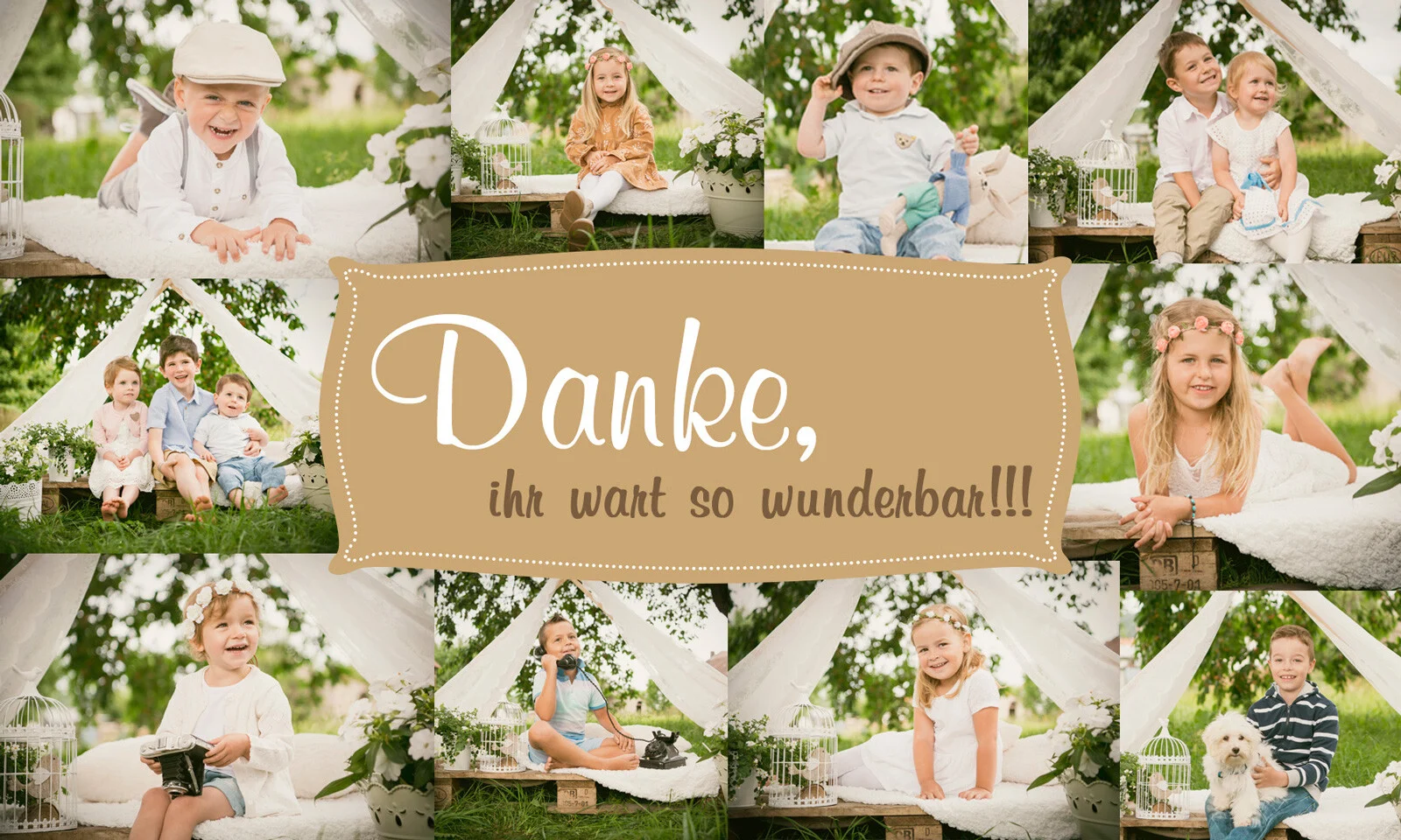 Vintage-Kindershooting 2018: Collage mit vielen Kinderfotos und einem großen Danke