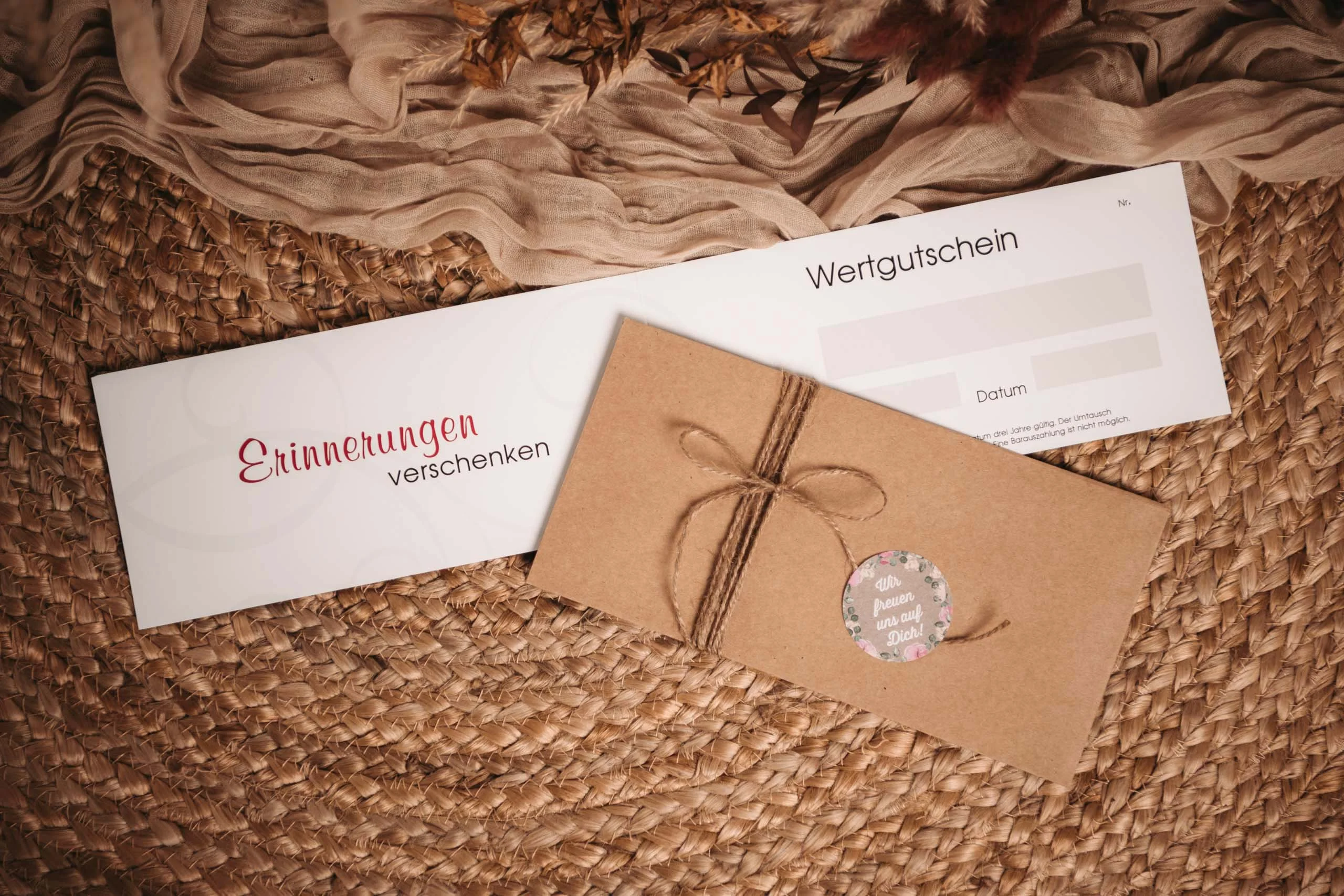 Gutschein für ein Familien- oder Babyshooting als Geschenk verpackt