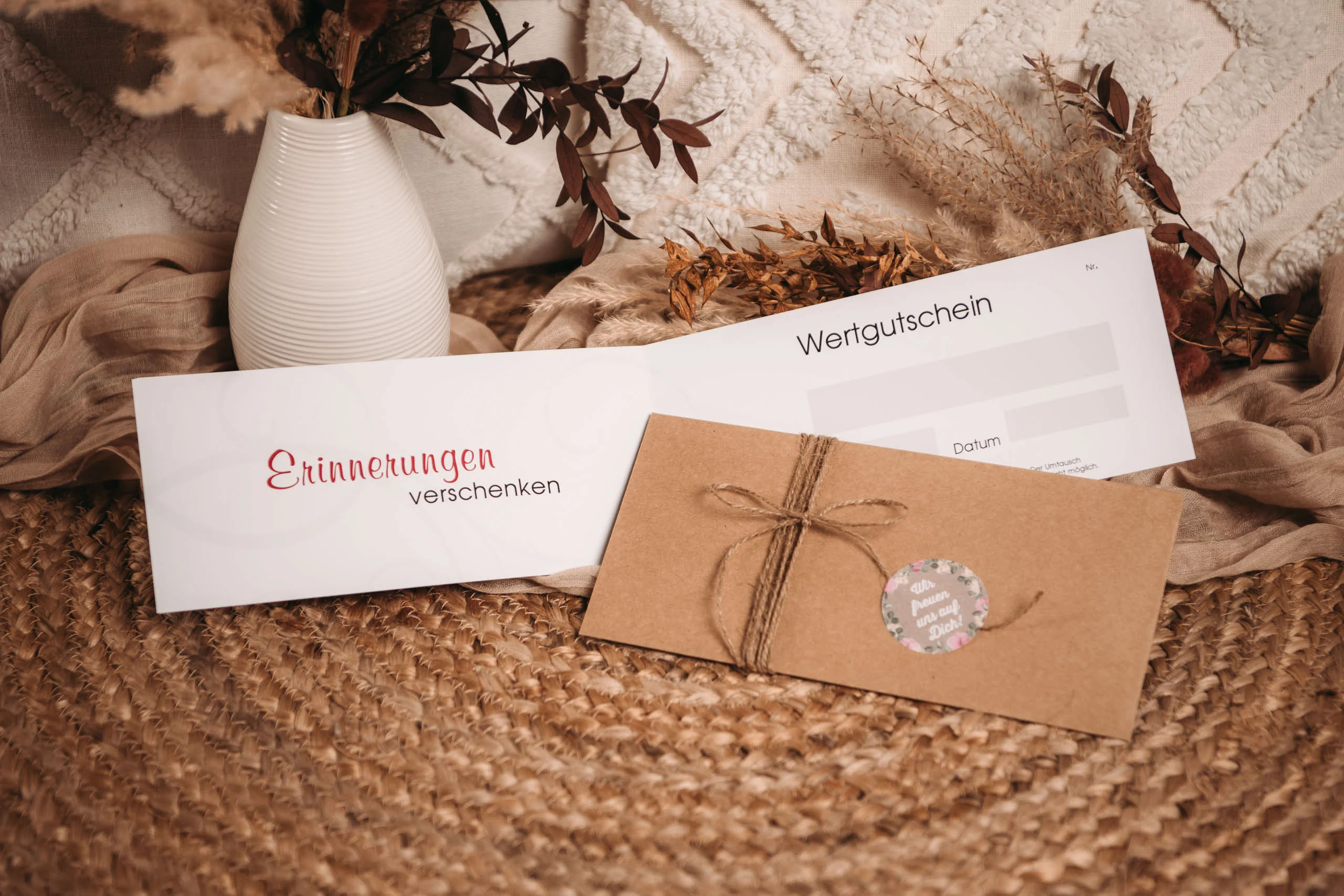 Wertgutschein mit Kraftpapier-Umschlag zum Verschenken