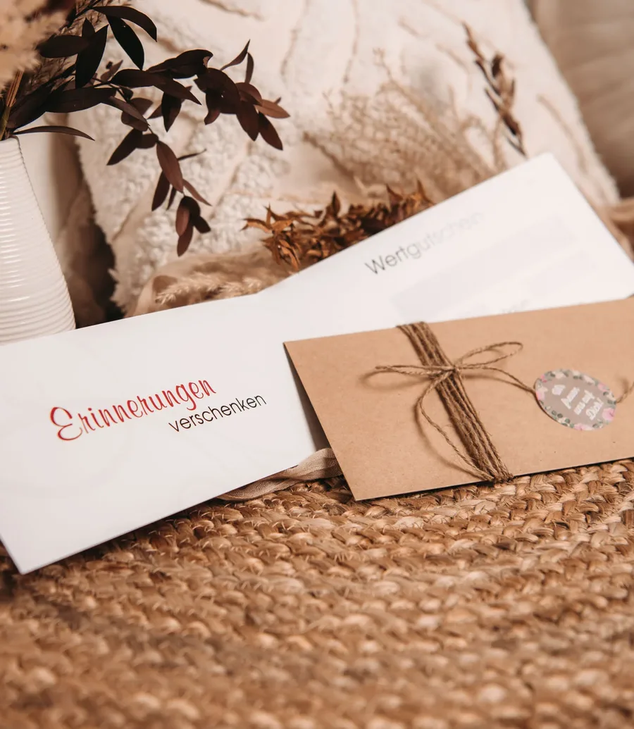 startseite gutscheine fotoshooting Kachel | Peter Lauritis Photography Wertgutschein „Erinnerungen verschenken“ mit Kraftpapier-Umschlag für ein Fotoshooting